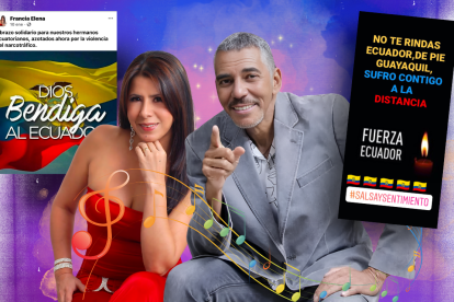 Francia Elena y Hansel Camacho cantantes colombianos de salsa que han manifestado su amor por Ecuador con mensajes en tiempos de crisis como la Covid-19 y la lucha contael narcotráfico.