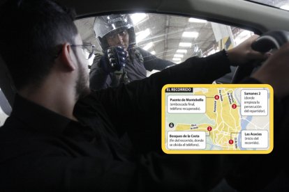 Fotoproducción. Billy (derecha) tuvo que interceptar al taxista para poder recuperar el teléfono.