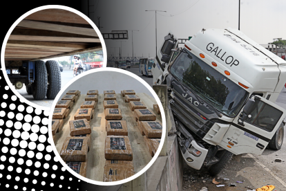 El tráiler se impactó contra la baranda que separa de la vía Perimetral con el ingreso a la calle que conduce a Socio Vivienda.