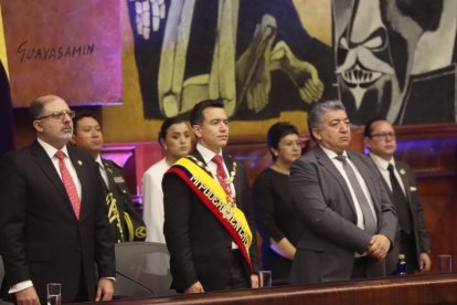 El Presidente de Ecuador en la Asamblea durante su primera rendición de cuentas.