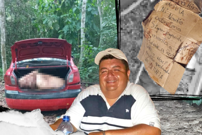 El vehículo estaba a 60 metros de la vía principal o Ruta del Spondylus, tramo Santa Elena - Manabí y  junto a la víctima dejaron un escrito.