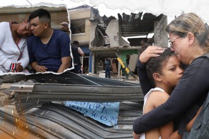 Anthony y Linda se brindan  consuelo. Las paredes y pilares de la vivienda están a punto de ceder.