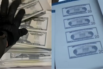 Capturas de pantalla de los billetes de 20 y 50 doláres que imprimía la máquina falsificadora