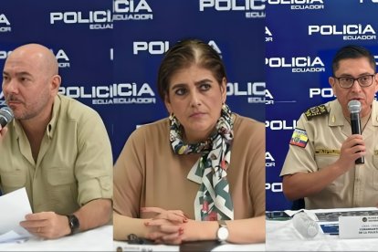 El Ministro de Defensa Giancarlo Loffredo, la Ministra del Interior Mónica Palencia y el Comandante Gral. César Zapata, en la rueda de prensa