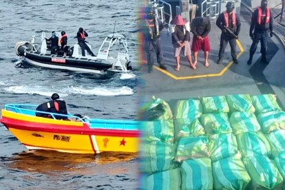 Operativo realizado por las Armadas del Ecuador dieron como resultado a dos ecuatorianos detenidos con 20 bultos de droga