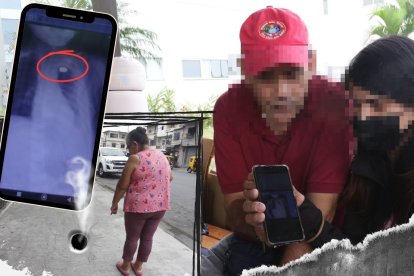 La mamá y abuelo muestran una foto donde se ve a uno de los niños afectados.