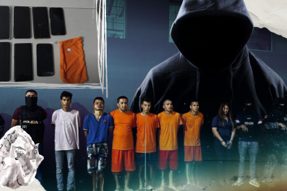 La policía presentó a los reclusos y los otros tres sujetos investigados por las amenazas extorsivas.