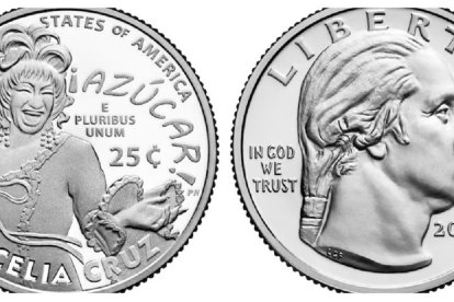 La moneda de 25 centavos de dólar en homenaje a Celia Cruz tiene en la otra cara a George Washington.