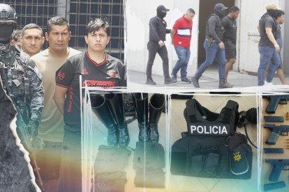 Los siete sospechosos,  entre ellos los tres servidores policiales fueron presentados en los patios del Cuartel Modelo.