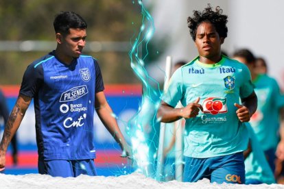 Kendry Páez y Endrick frente a frente en el partido de Brasil ante Ecuador.