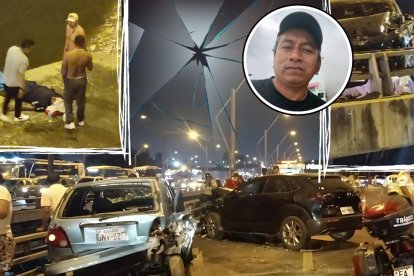Carlos Reyes fue impactado por un carro. Al caer se golpeó contra la vereda.El conductor que cayó al río fue auxiliado y sacado del agua.
