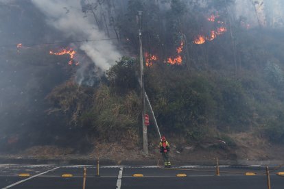 Intenso incendio en Quito este martes 24 de septiembre de 2024 en Quito.