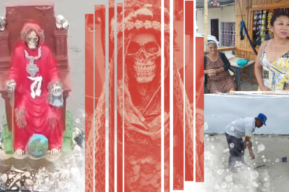 La efigie que desapareció. Fresia Gonzabay (derecha), moradora de Jambelí, testigo del hecho.