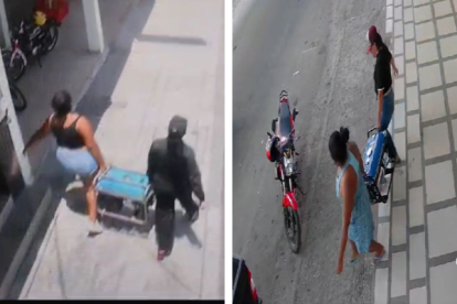 Cámaras captaron el momento en que mujeres se llevaban los generadores eléctricos.