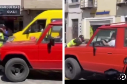 El conductor se lo llevó al agente de tránsito en el capó.