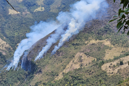 Incendio forestal en el sector de Quitahuayco, en Azuay.