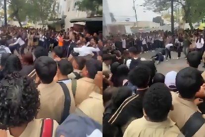 Decenas de estudiantes fueron testigos pasivos de la violenta disputa.