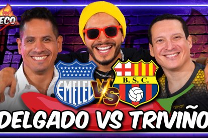 Jonathan Estrada con los comentaristas deportivos Delgado y Triviño.