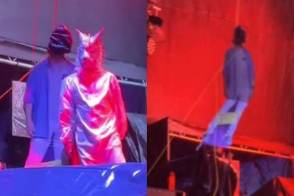 La figura de cartón de Daniel Noboa ha sido usada en manifestaciones y recientemente en un concierto del QuitoFest.