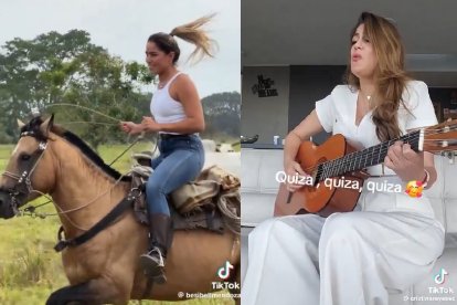 Besibell Mendoza (i) recorre a caballo por un sector de Manabí. Mientras Cristina Reyes se pega una 'guitarreada' para ganar unos votos.