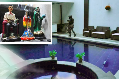 En una de las casas intervenidas descubrieron un altar con estatuillas y una piscina.