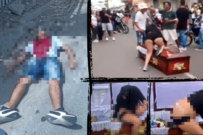 En la calle, una mujer vestida con blusa y short bailó sobre el ataúd y el cuerpo de Jorge Vera. El singular show continuó en el cementerio de la parroquia Eloy Alfaro.