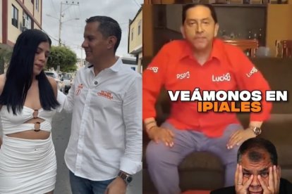 Víctor Chiriboga (i) junto a una bella ciudadana; y Lucio Gutiérrez en su disputa personal con Rafael Correa.