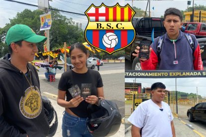 Nicole López y su esposo, Willington Pincay, Josué Montoya y Óscar Cedeño con sus boletos.