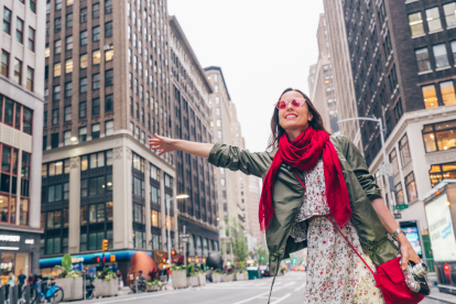 Turista disfrutando en Nueva York, Estados Unidos.
