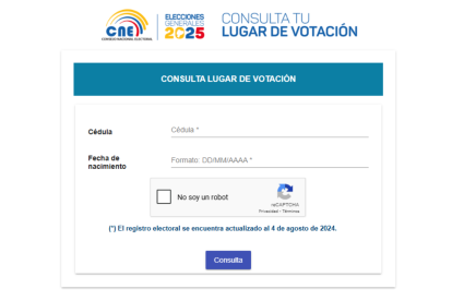 Así se visualiza el servicio de consulta en línea del CNE para las elecciones.