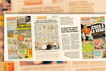 Algunas de las portadas y notas periodísticas por las que Supercom sancionó a EXTRA y EXPRESO.