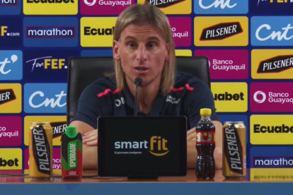 Sebastián Beccacece, en rueda de prensa el 11 de marzo.