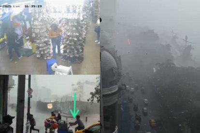 Calles cubiertas de niebla gris, carpas destrozadas, comerciantes que corrían desesperados tras el viento para salvar su mercancía: esa fue la escena caótica que marcó aquel lunes de viento intenso en Guayaquil.