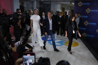 Debate Presidencial: Daniel Noboa no habló con la prensa a su ingreso.