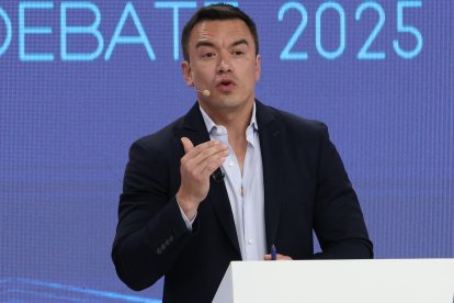 El presidente Daniel Noboa durante el Debate Presidencial 2025.