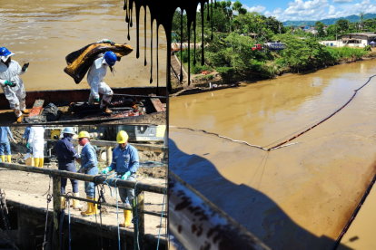 Por las lluvias, nuevas manchas de petróleo fluyeron río abajo.
