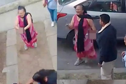 Este fue el instante, que quedó grabado, en que la mujer arremete contra los presuntos invasores.