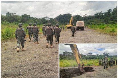 Los efectivos militares y policiales inhabilitaron la pista con maquinaria pesada.