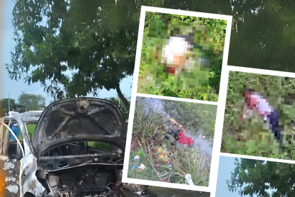 Dos de los fallecidos estaban sumergidos en el agua, junto a una motocicleta. También hallaron un carro quemado.