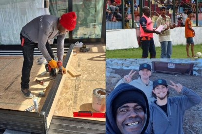 Erwin Ramírez en sus nuevas labores, en la colocación de ventanas.