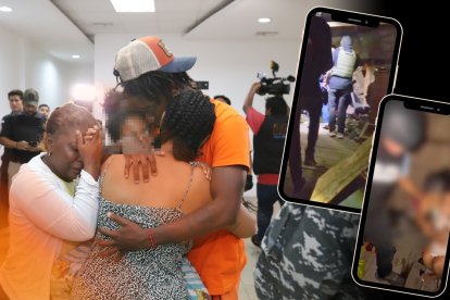 Con un emotivo abrazo, el jugador Jackson Rodríguez Perlaza recibió a su esposa y a su hijo.