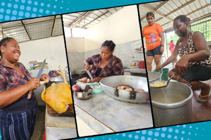 En grandes ollas hierven los alimentos que consiguen.