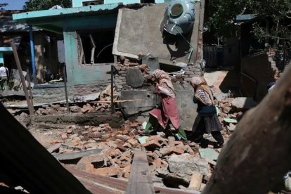 Casa familiar demolida de Asif Sheikh, uno de los sospechoso del ataque mortal perpetrado el pasado 22 de abril en la Cachemira india.