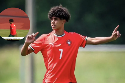 Cristiano Ronaldo Jr. celebra con el famoso 'Siuuu' tras marcar su segundo gol en la final con la selección Sub-15 de Portugal.