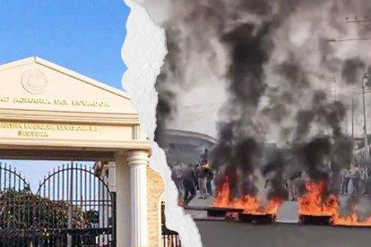Estudiantes de la Universidad Agraria durante una protesta en Guayaquil por presuntas irregularidades administrativas.