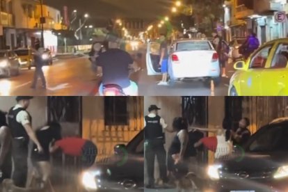 Este fue el momento en que el agente policial rocio lo que sería gas pimienta a quienes pelean.