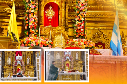 La bandera de Ecuador  y la de la ciudad de Guayaquil fueron puesta al pie del altar de la Basílica de la Merced, en el Puerto Principal.