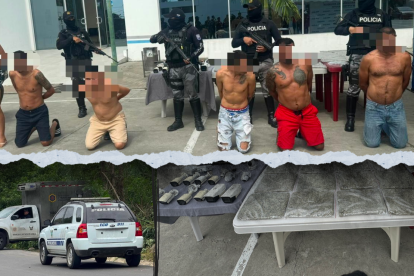 Cinco de los detenidos en el último operativo y algunas evidencias incautadas.