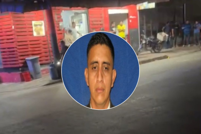 Lugar del crimen en Manta: Agentes policiales resguardan la escena donde el cabo primero Jorge Oleas fue asesinado mientras comía en un local de comida rápida.