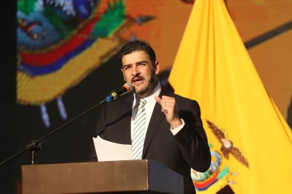 El alcalde de Guayaquil, Aquiles Álvarez, durante la sesión solemne de las fiestas julianas de 2025.